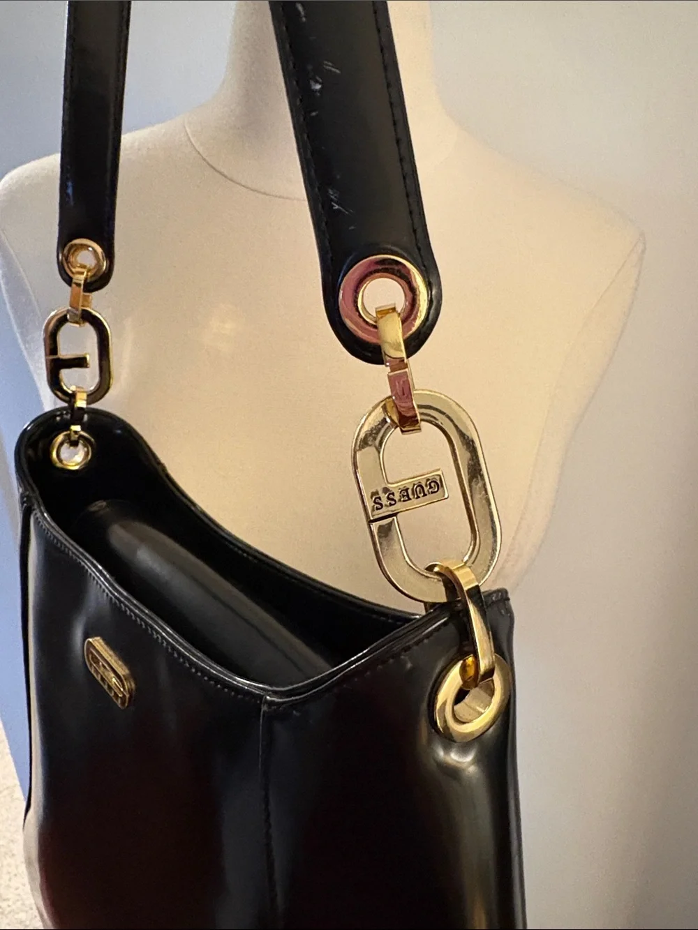 Guess Black Shoulder Bag with Gold Hardware